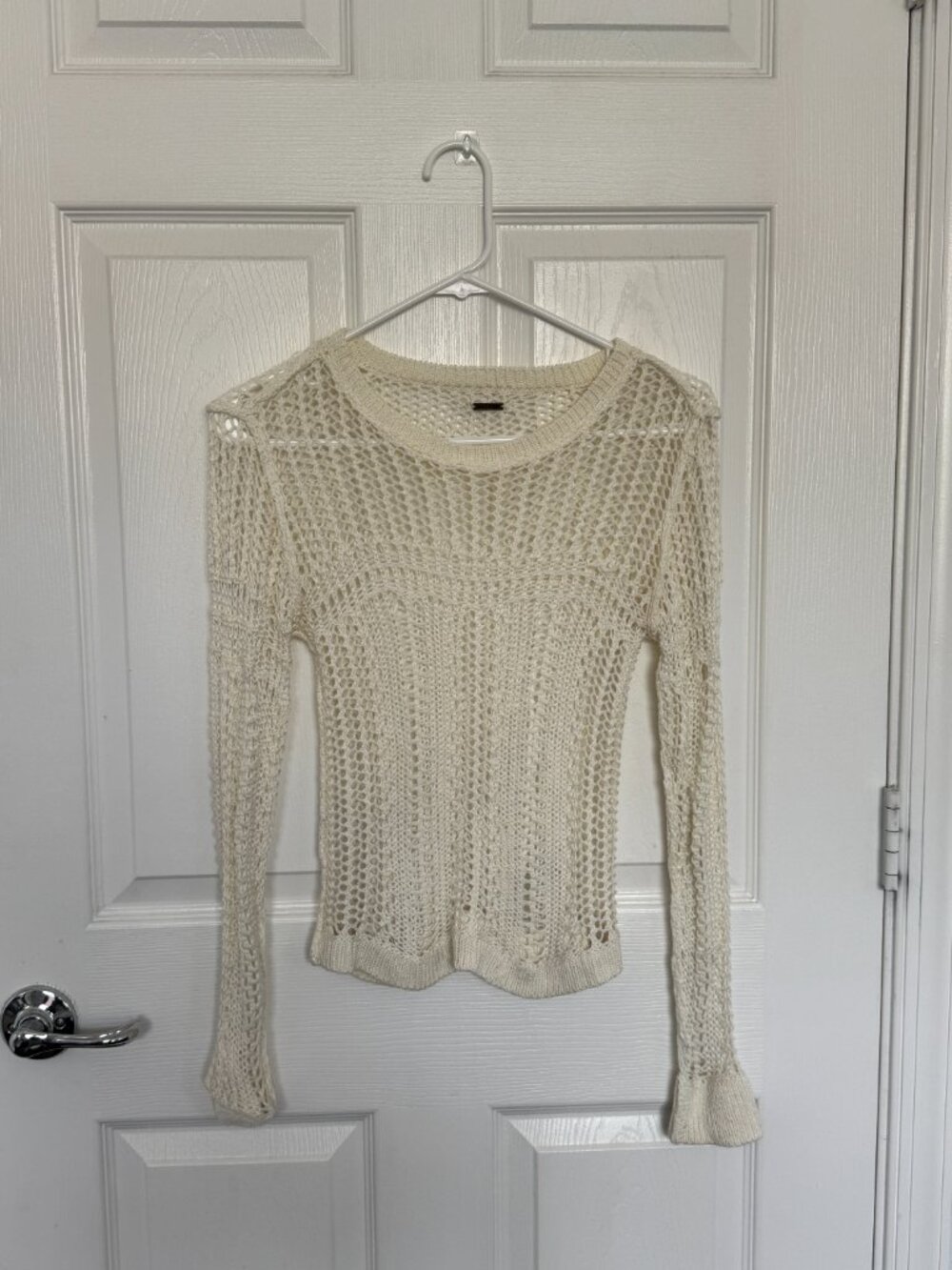 Billabong Cream Open Knit Sweater – Long Sleeve Crochet Style